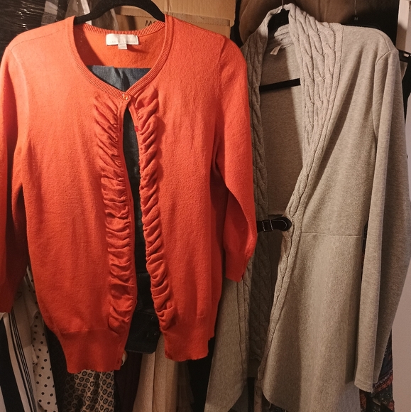 Orange Button-down Ruffled front Cardigan - Picture 7 of 9